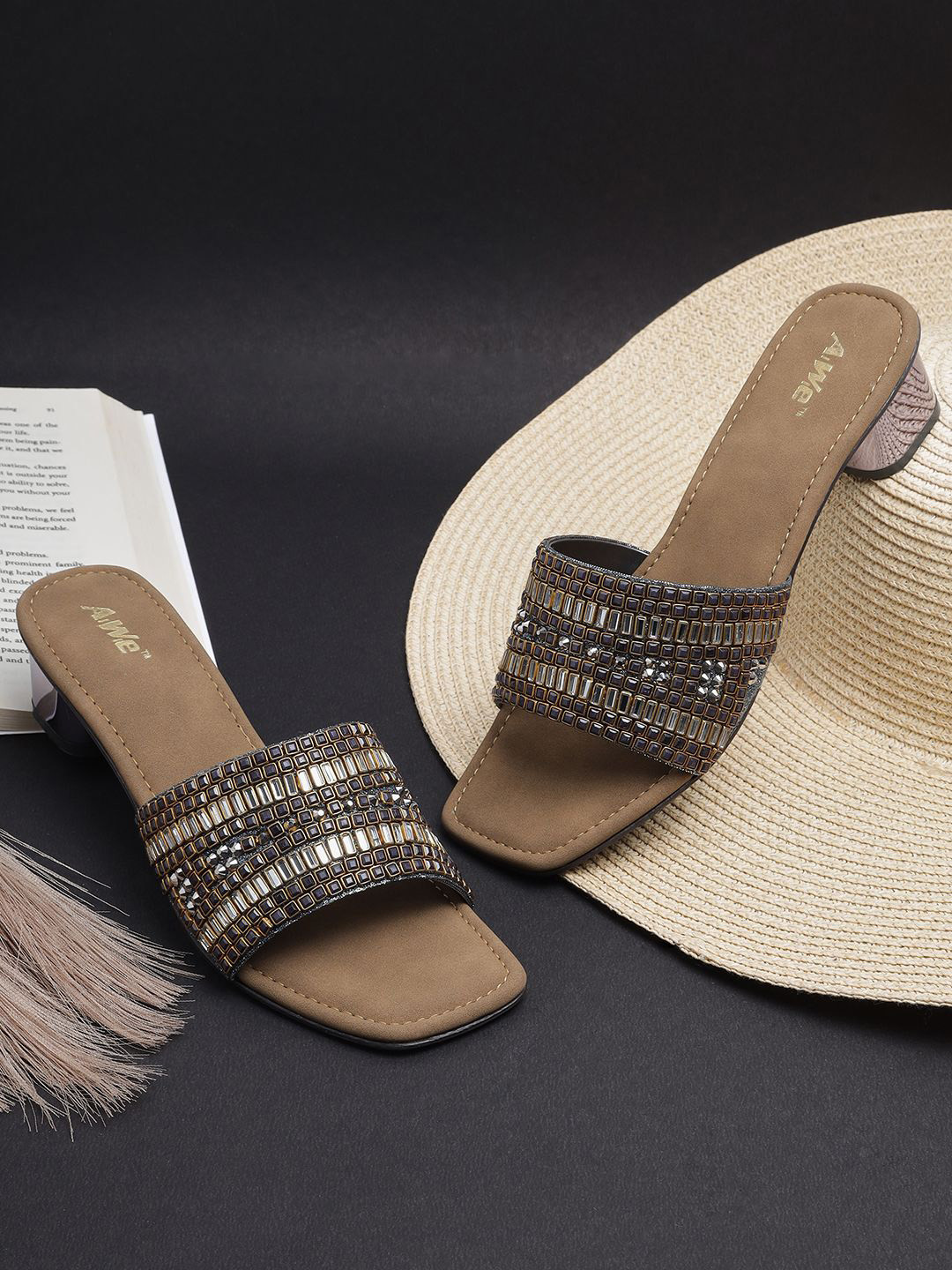 AIWIE Women Embellished Block Heels Sandals with Western - Embellished