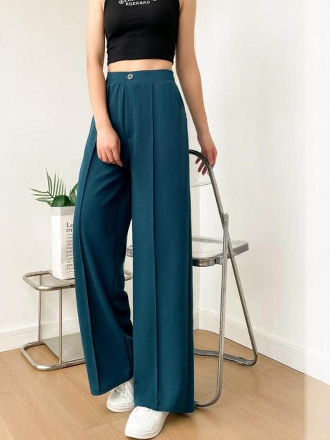 Stem Rope Women Polyester Korean Pleated Trousers