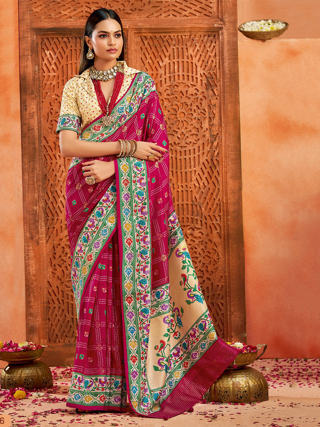 TIRA Ghatchola Printed Paithani Saree