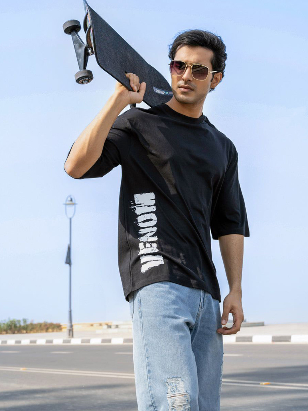 BonOrganik Venom Typography Printed Drop-Shoulder Sleeves Oversize Cotton T-shirt