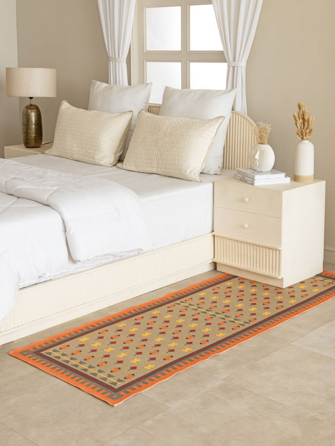 THEGASBH Orange Cotton Printed Handmade Cotton Carpet