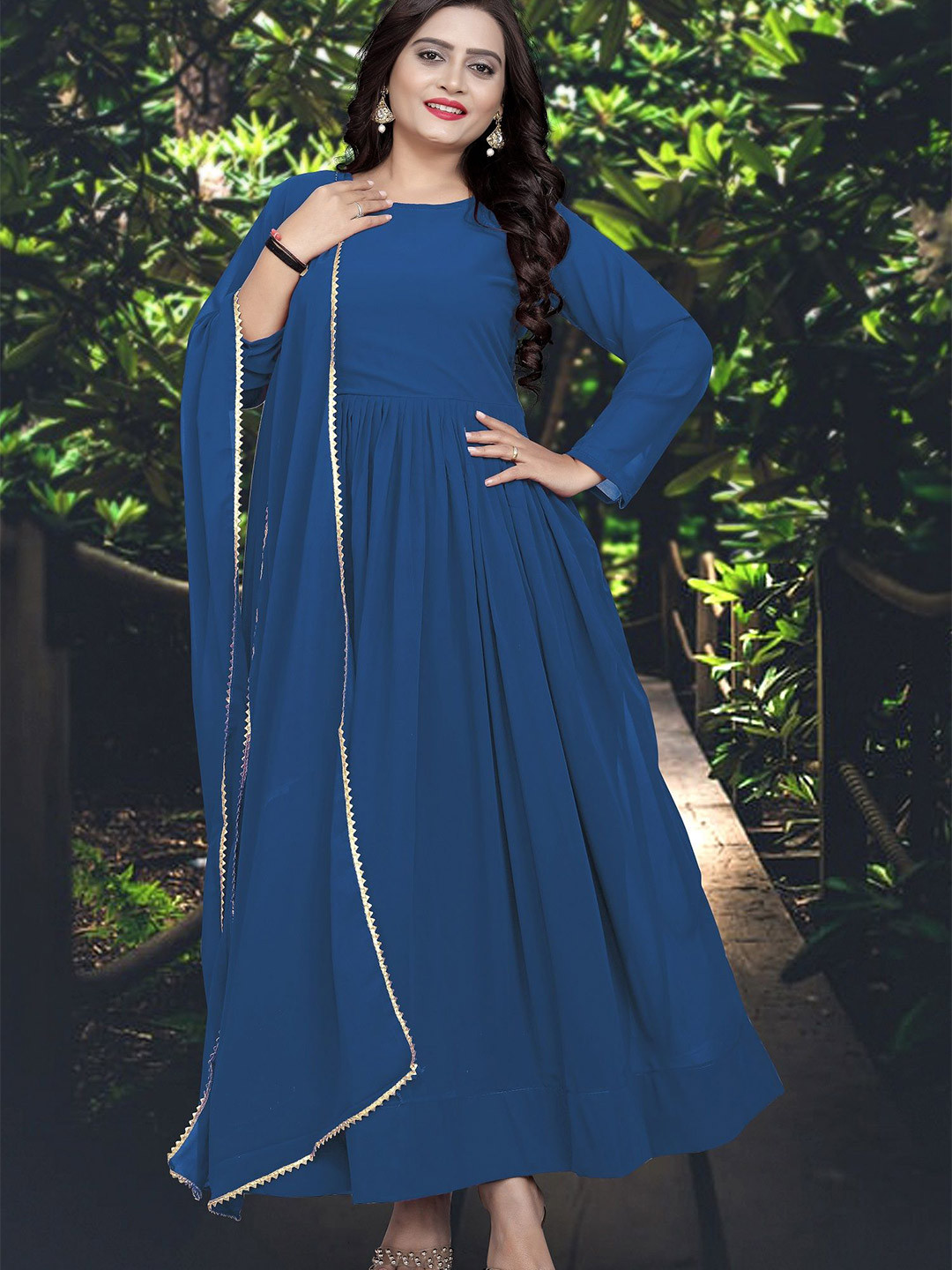 Thapnath Woman Fit and Flare Ethnic Dress Dupatta Set