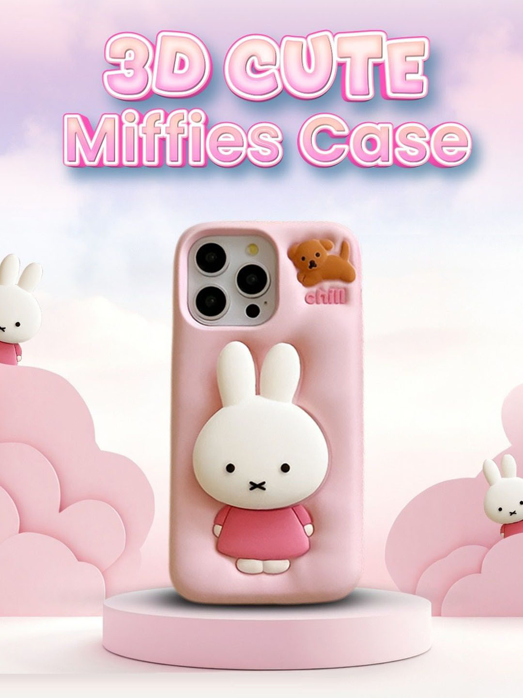 CASE CREATION Women 3D Miffies Bunny Cartoon Printed Impact Resistant iPhone 14 Back Case