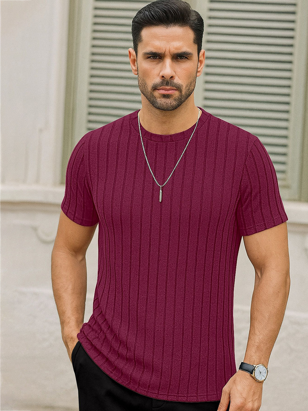 KAJARU Men Striped Pockets T-shirt