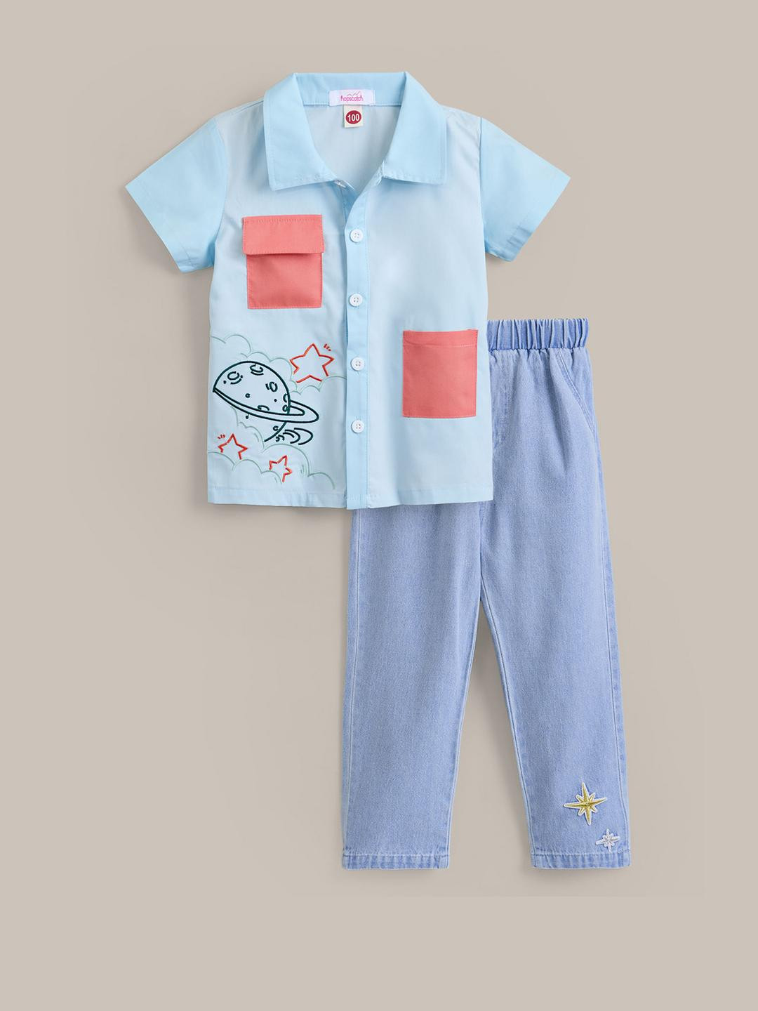 2-Pc Cotton Star Embroidered Jeans Set