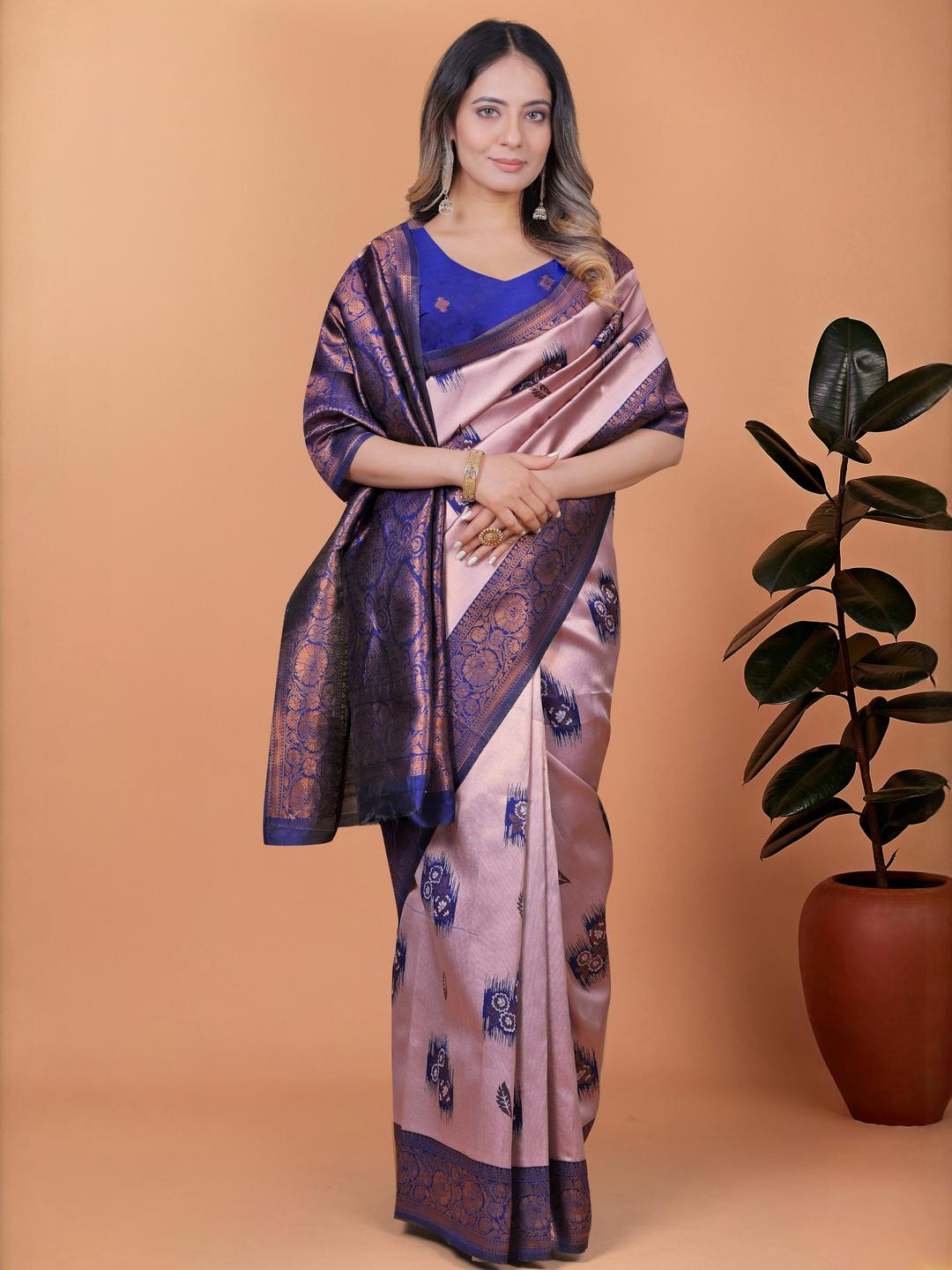 Divastri Purle Silk Blend Woven Banarsi Zari Saree For Women