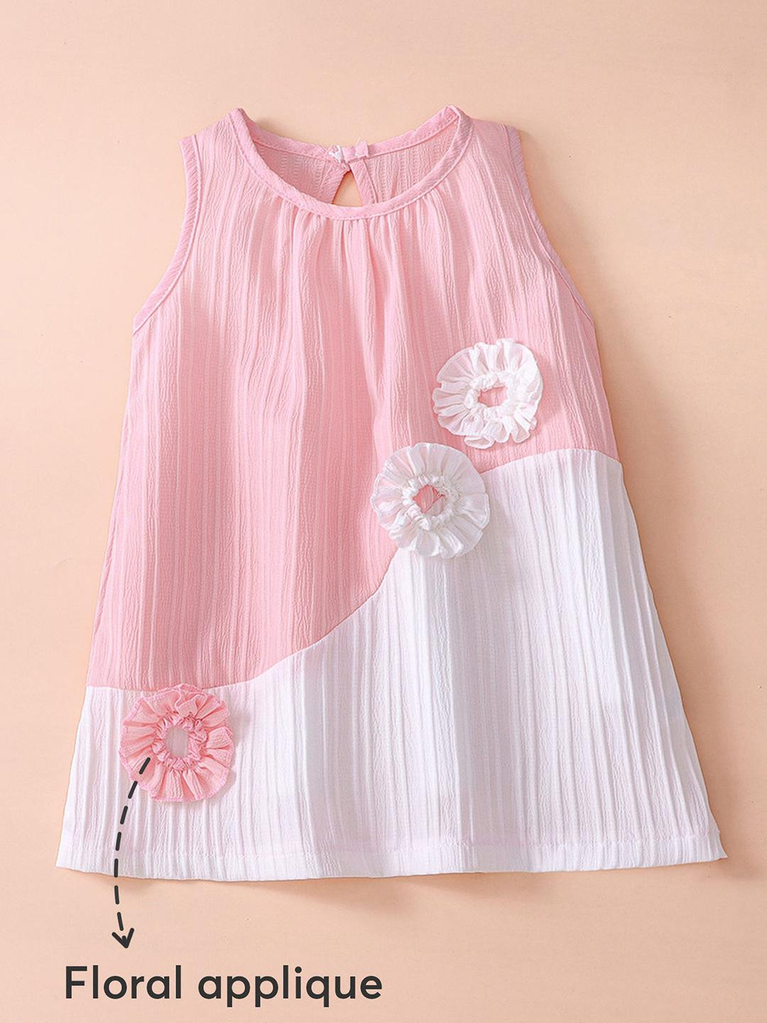 Floral Applique Colour-blocked Dress