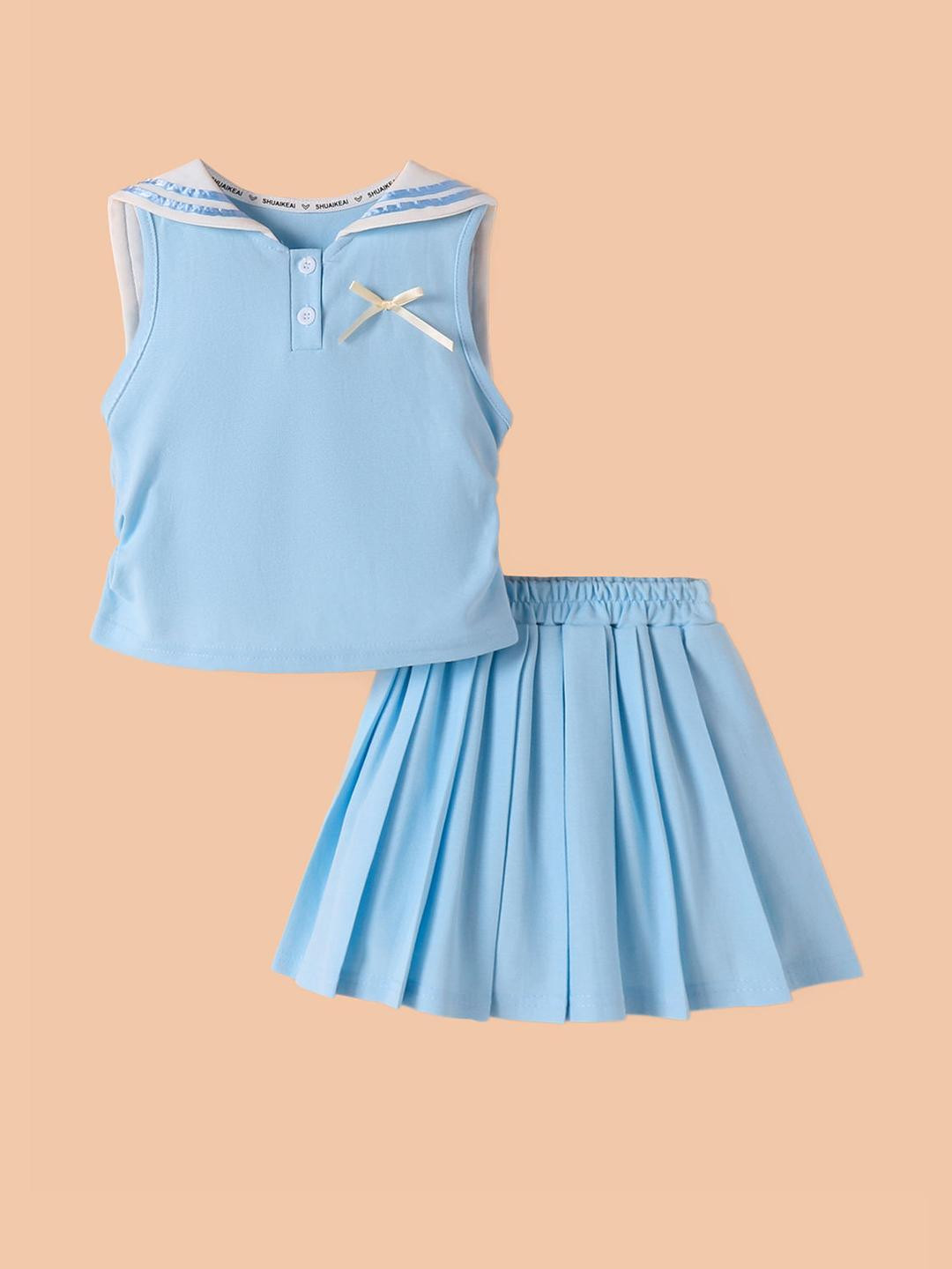2-Pc Sailor Bow Applique Blouse & Skirt