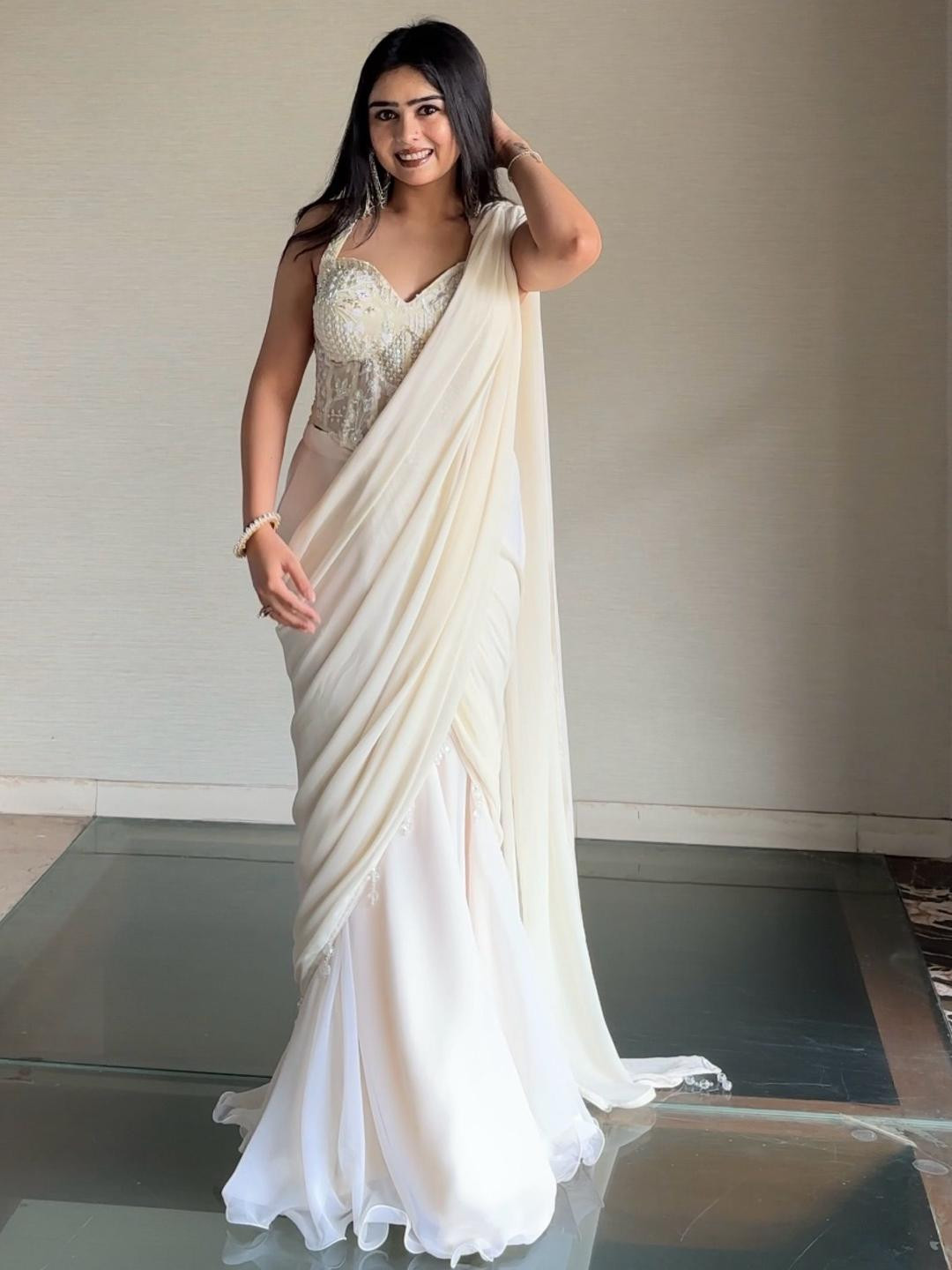 Glamique by Gungun Pure Georgette Saree with Stitched Blouse