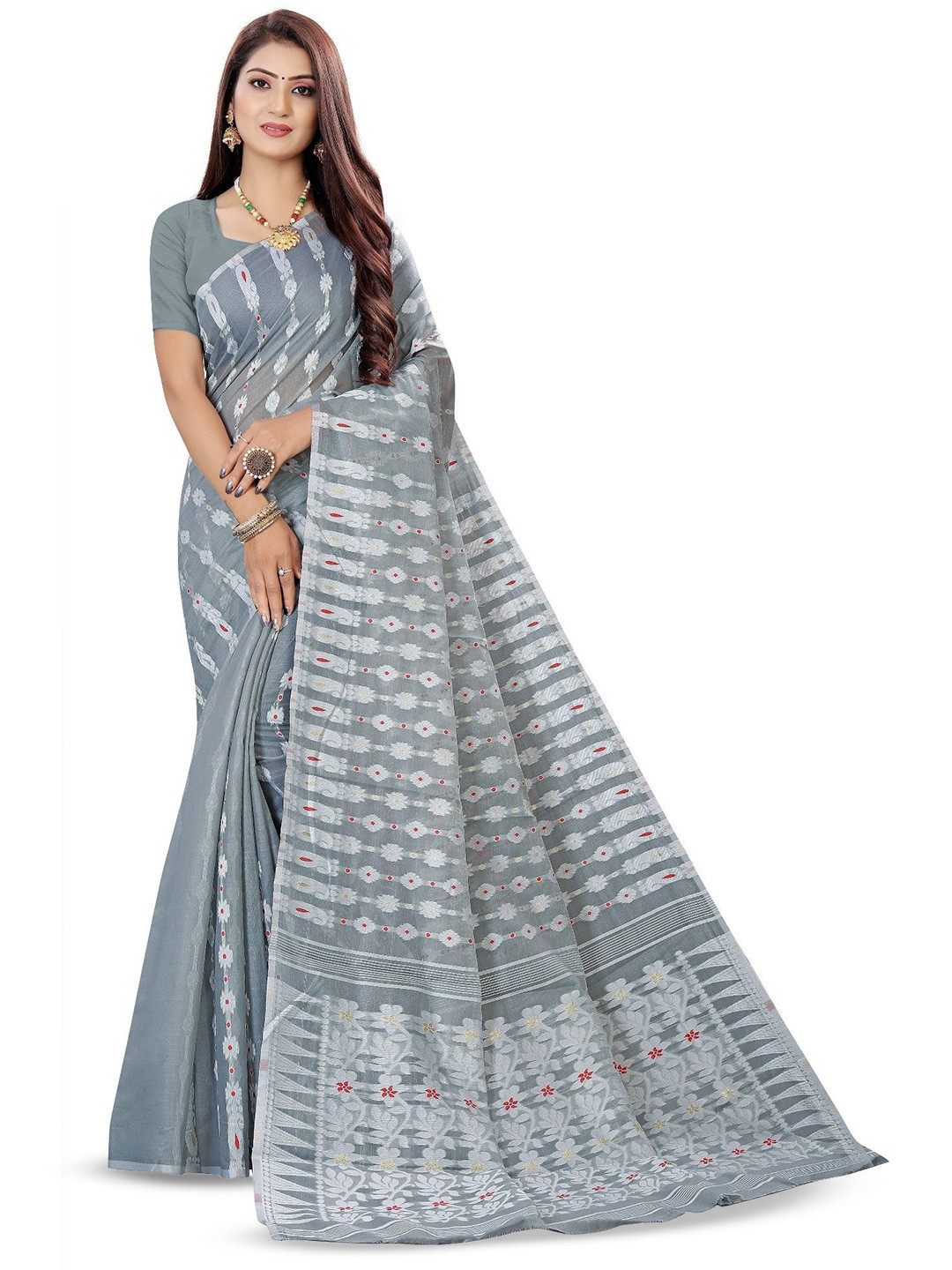 Ruhabs Floral Silk Cotton Saree With Blouse