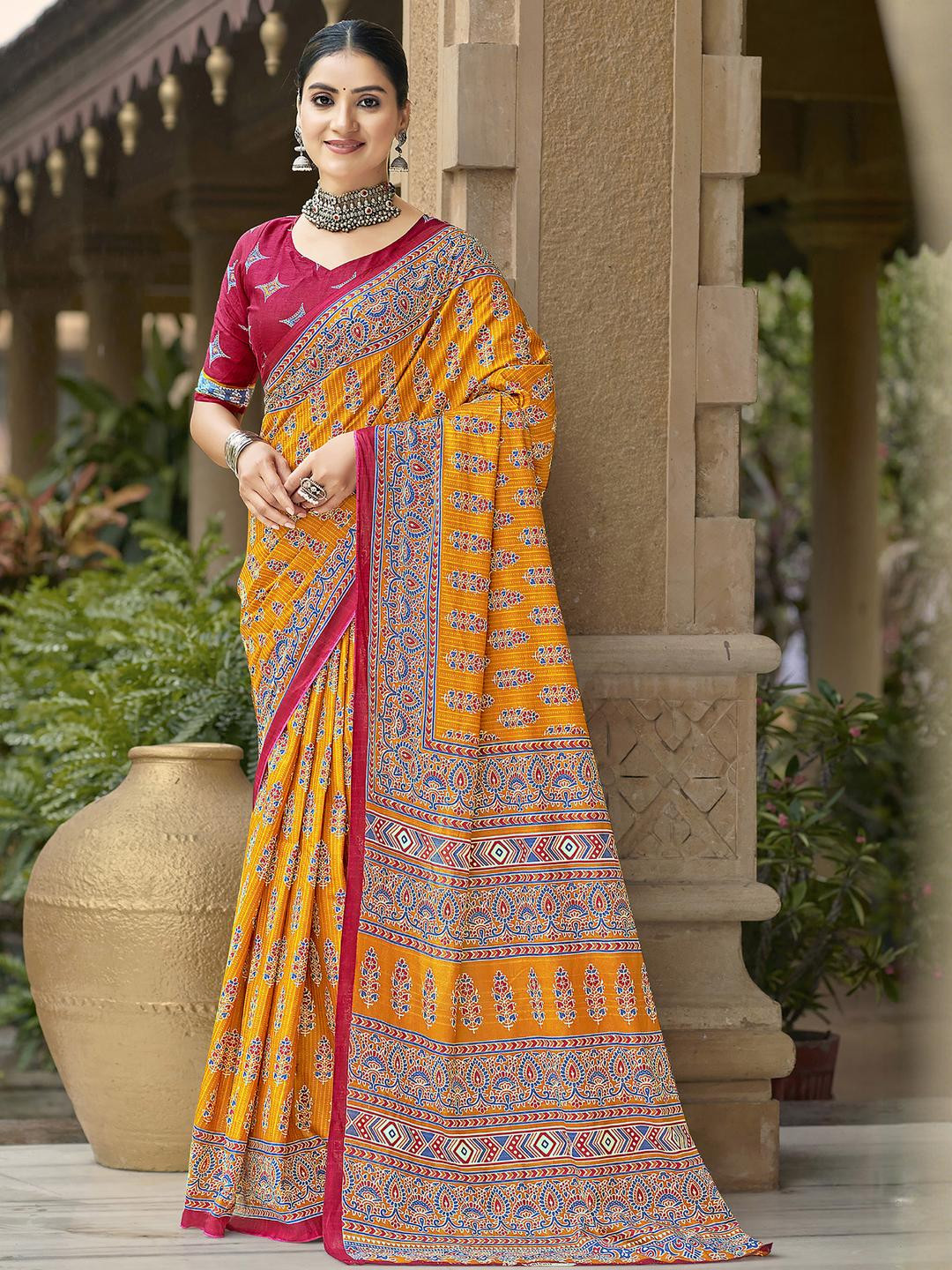 Woven Orange Designer Cotton Saree