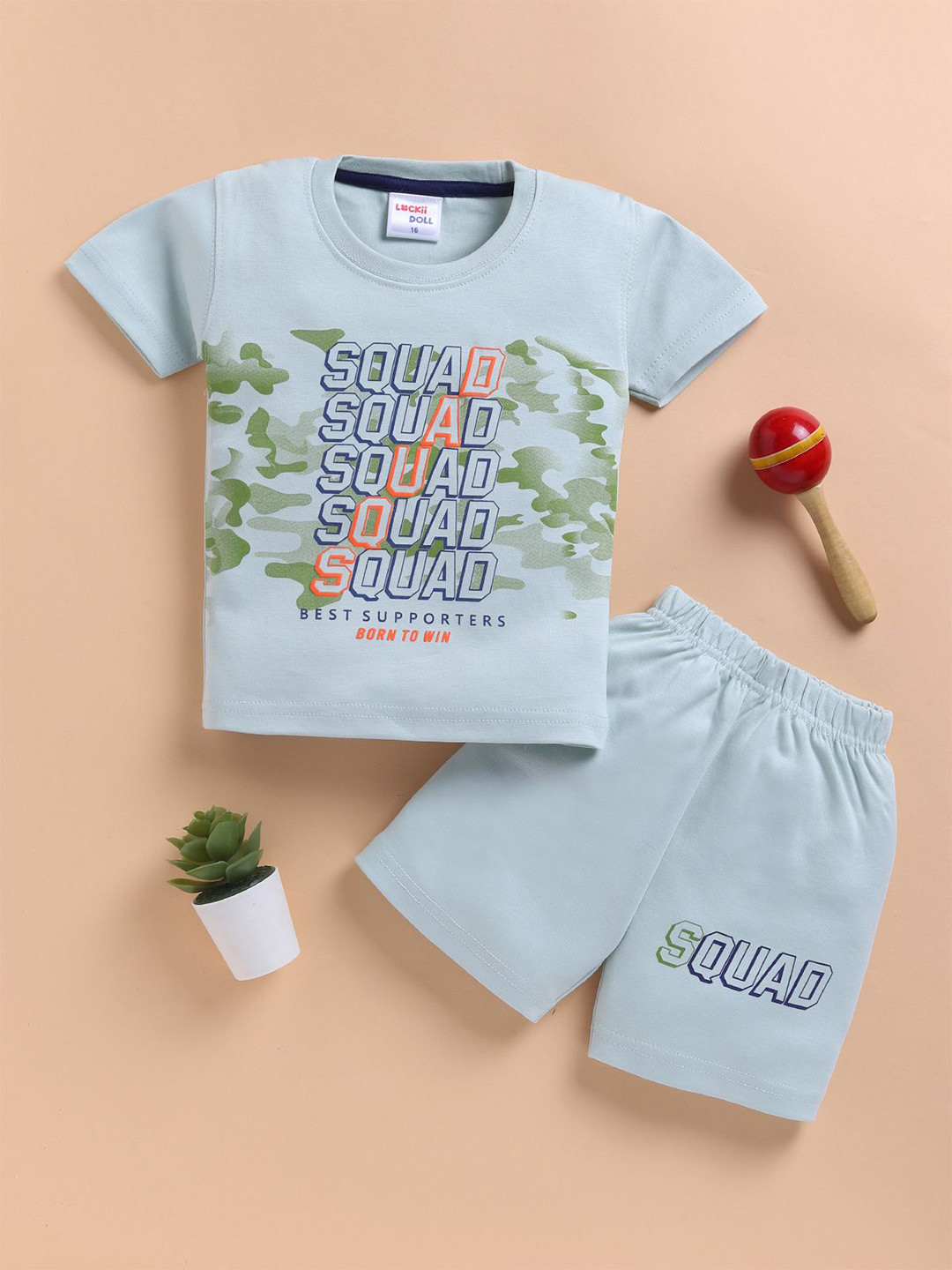 LACKii DOLL Kids Printed Short Sleeves Pure Cotton T-shirt With Shorts