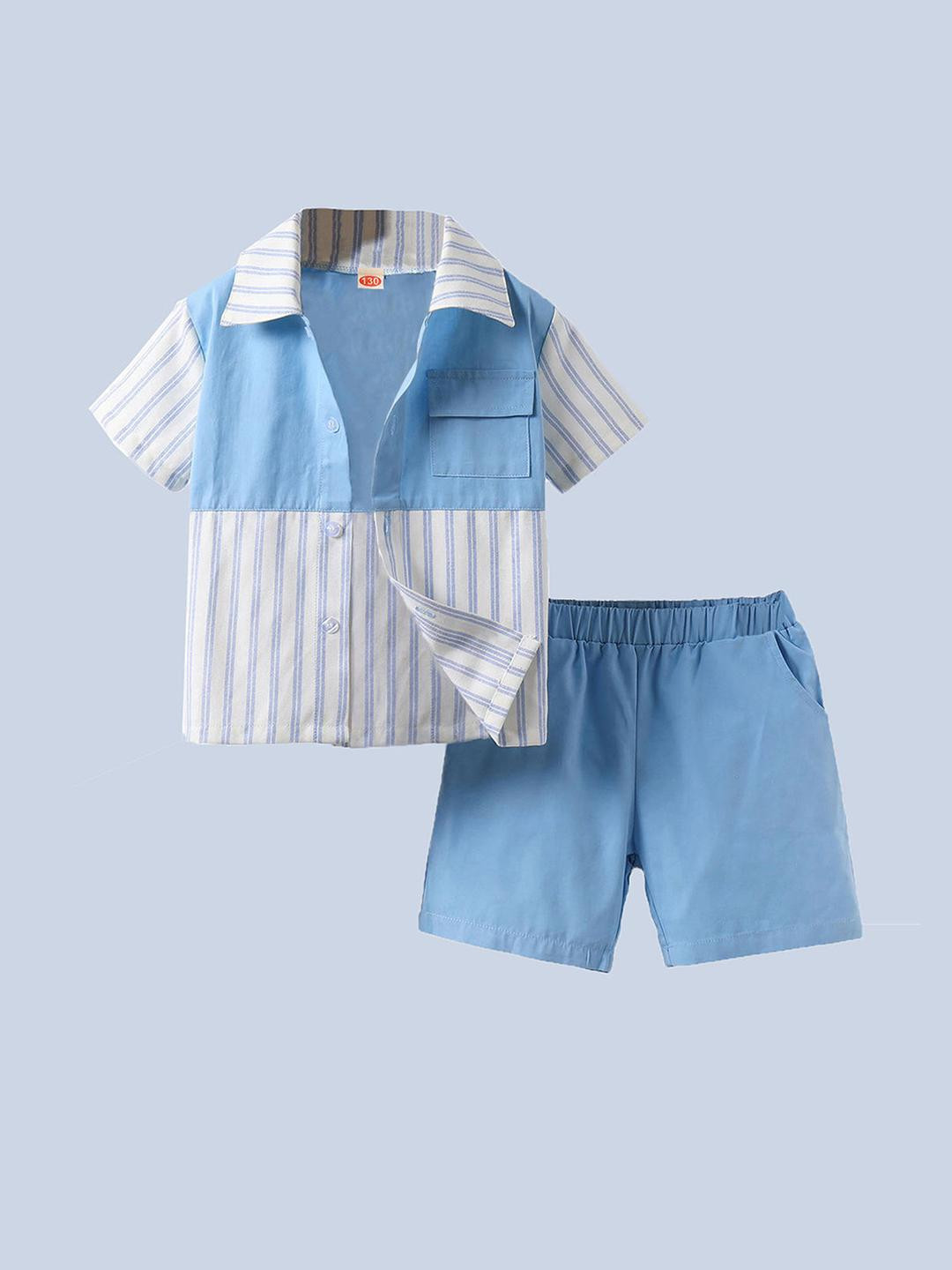 2-Pc Pinstripe Panel Shorts Set
