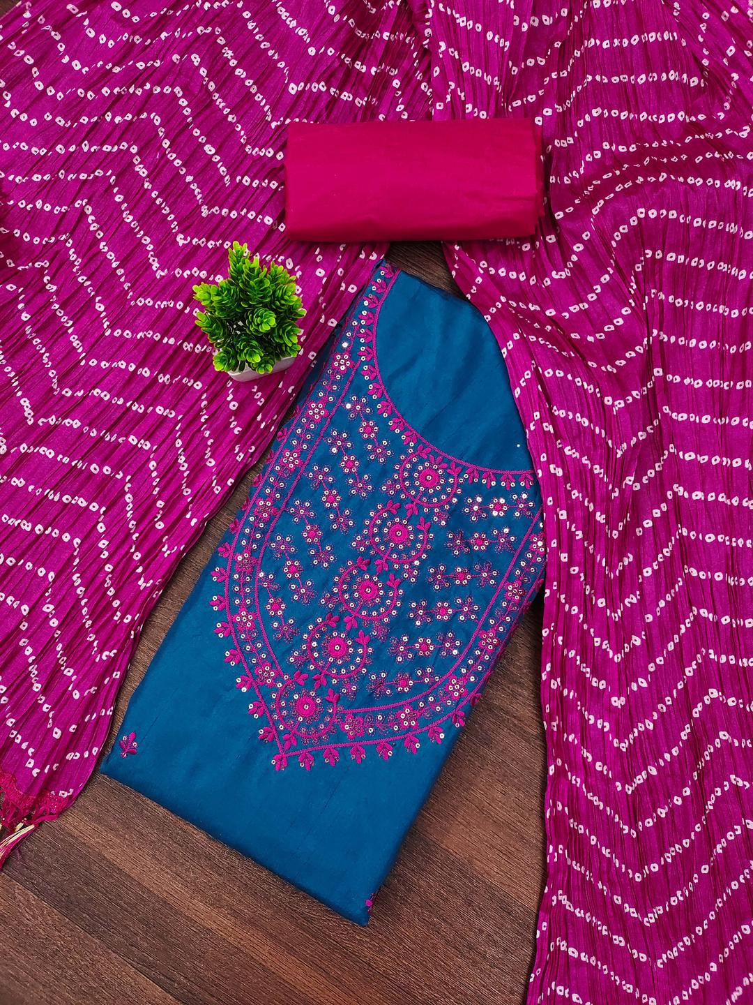 Blue Cotton Sequin Work Dress Material for Women with Dupatta  Kalini
