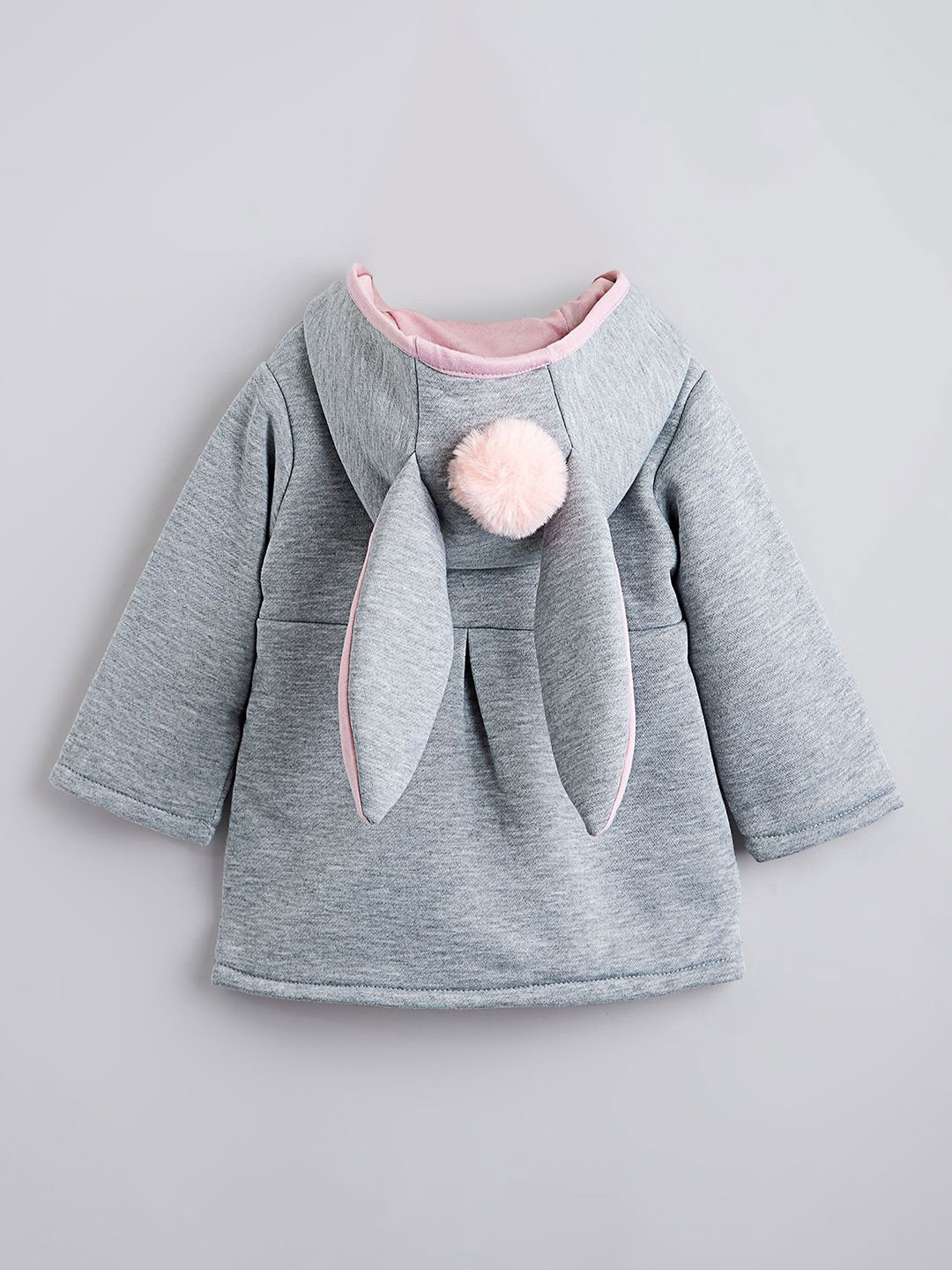 Hopscotch Kids Girls Grey & Pink Full-Sleeve Long Coat