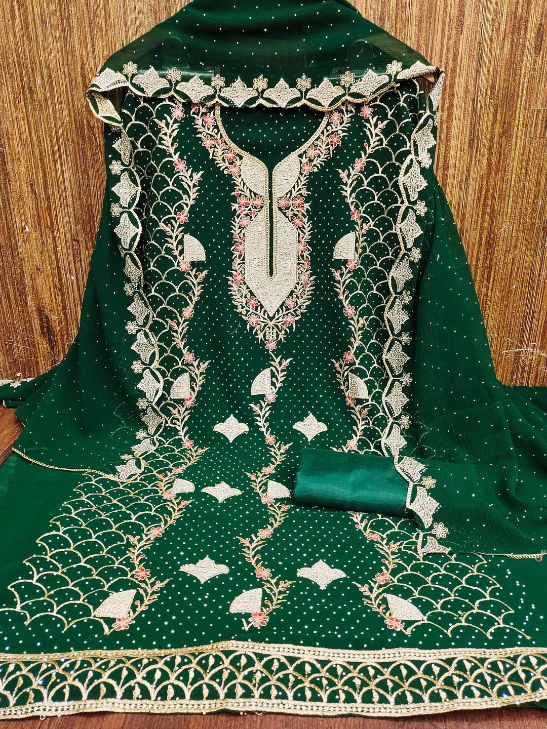 Kalini Women Green Georgette Embroidery Unstitched Dress Material with Dupatta
