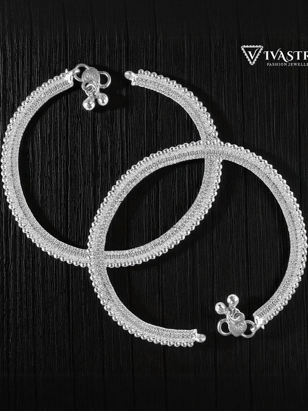 VIVASTRI Women Silver-Plated Stainless Steel Artificial Beads Traditional S-Hook Anklet