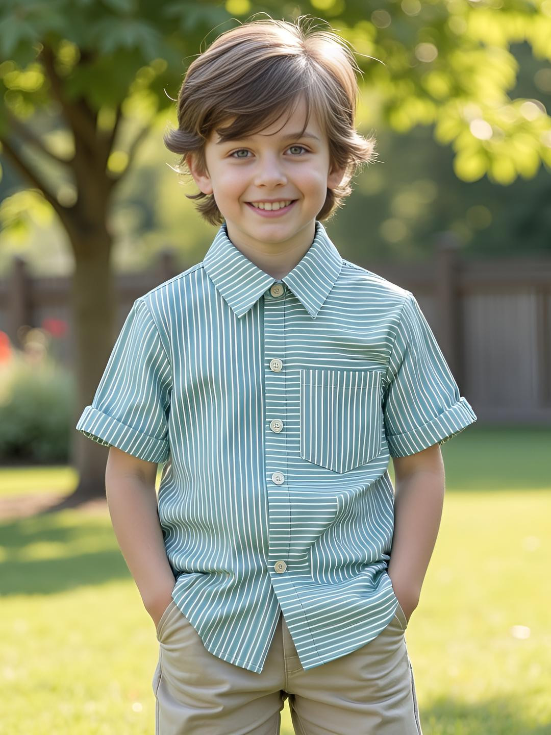 KIDGARB Boys Green Printed Striped Casual Shirt