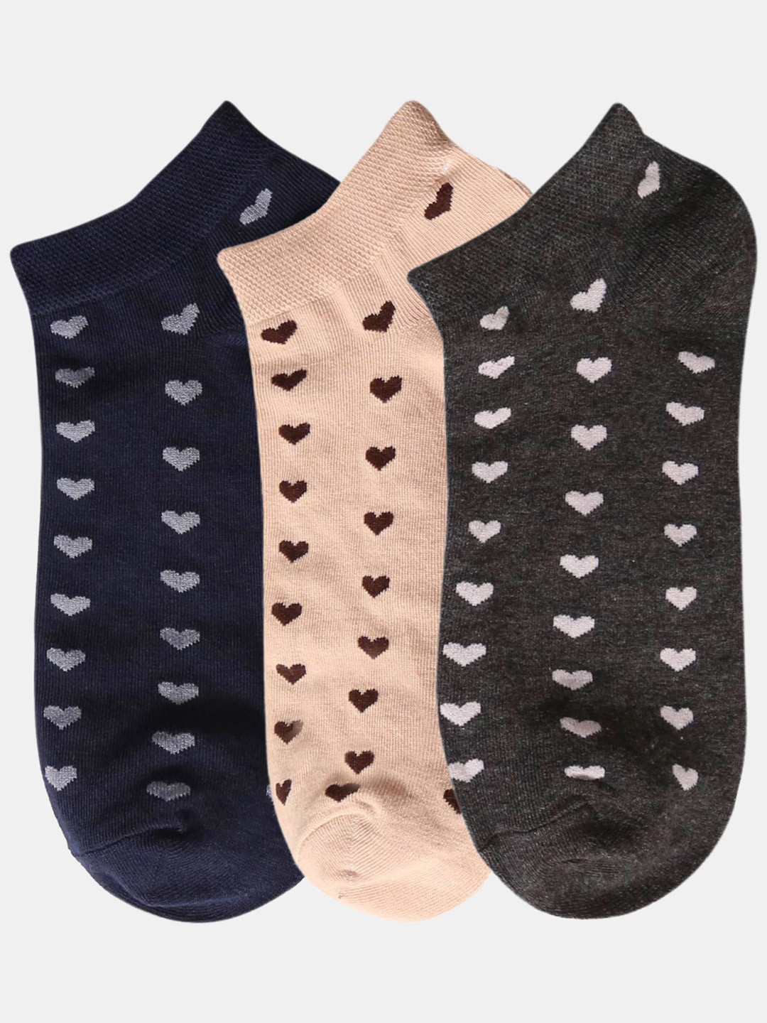 N2S NEXT2SKIN Women Pack Of 3 Tiny Hearts Patterned Ankle-Length Socks