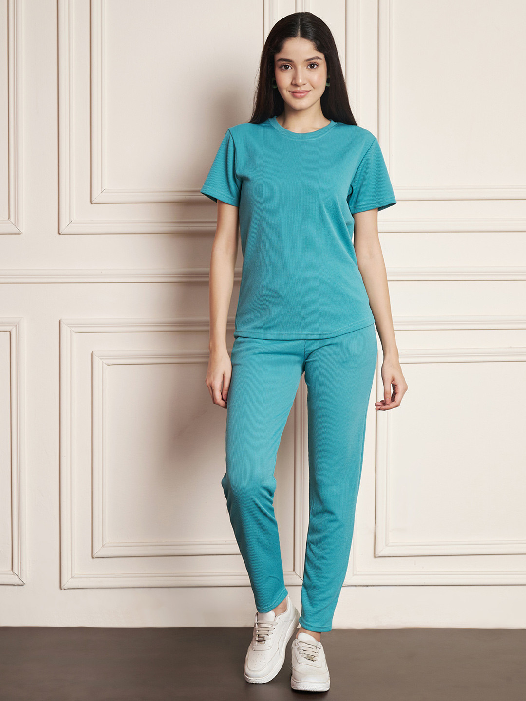 Moda Rapido Women Turquoise Blue Polyester Tracksuits