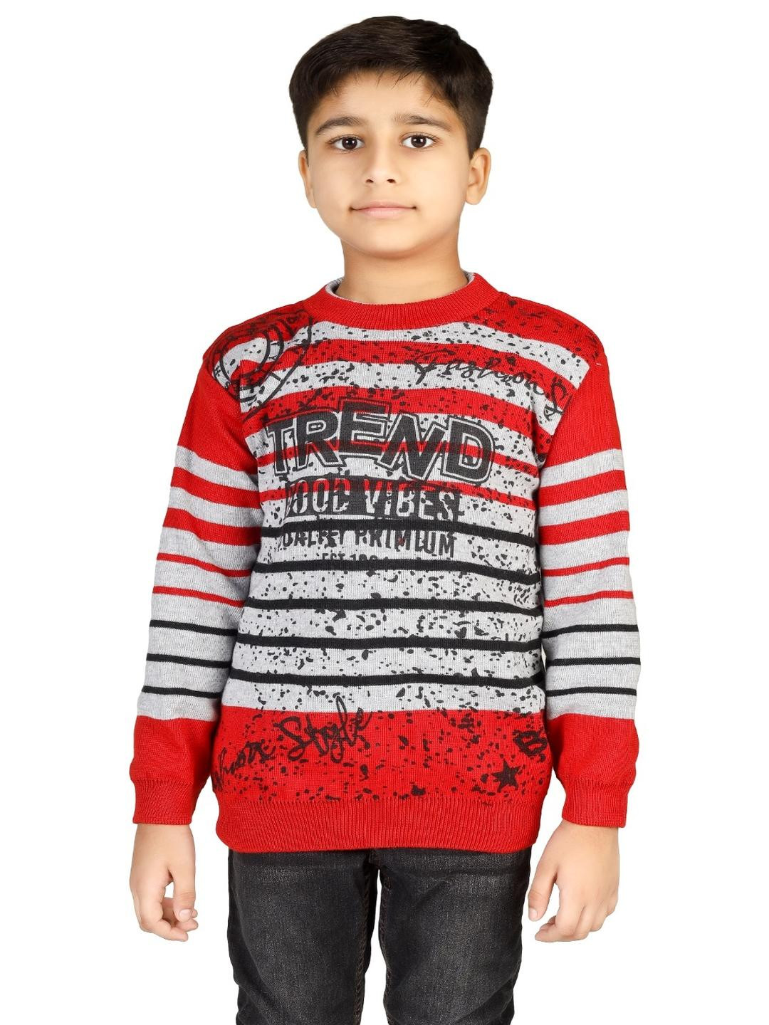 BADOS Unisex Kids Multi Striped Round Neck Wool Long Sleeves Casual Pullover Sweater