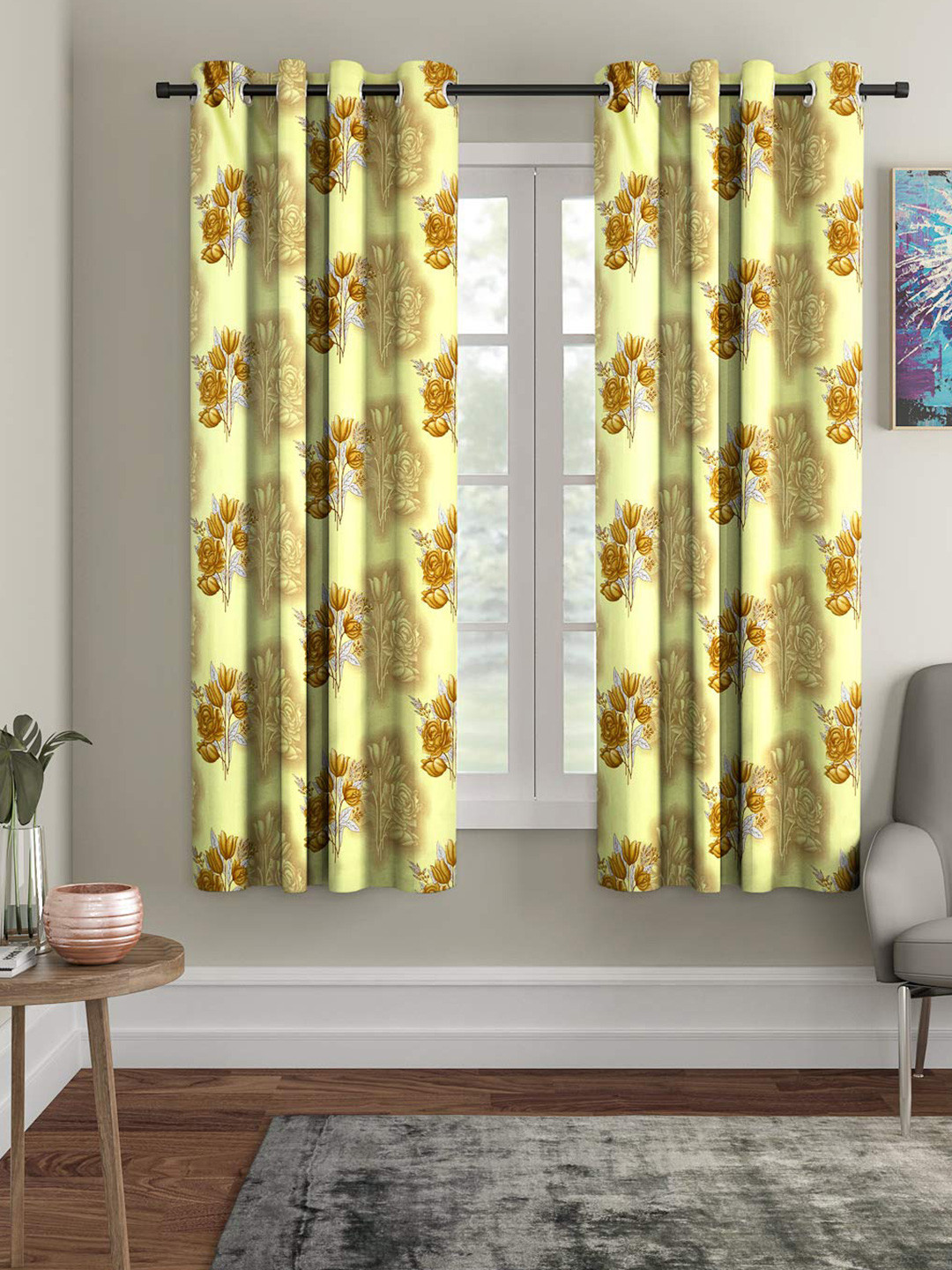 Cortina 2 Pieces Floral Printed Window Curtains