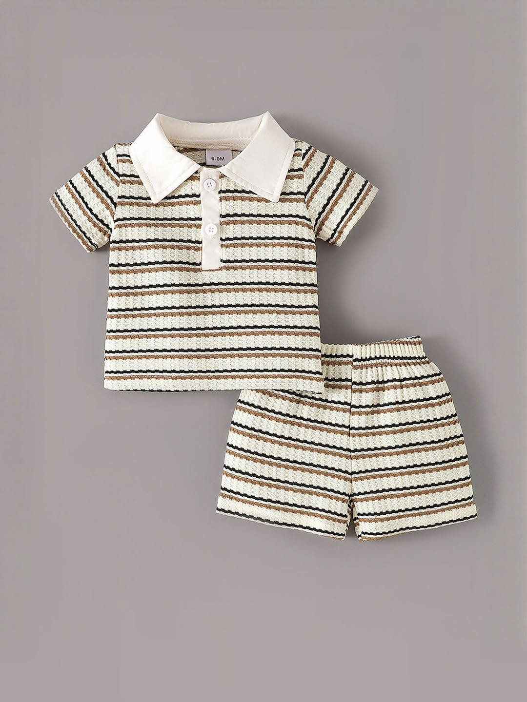 2-Pc Textured Polo T-shirt & Shorts