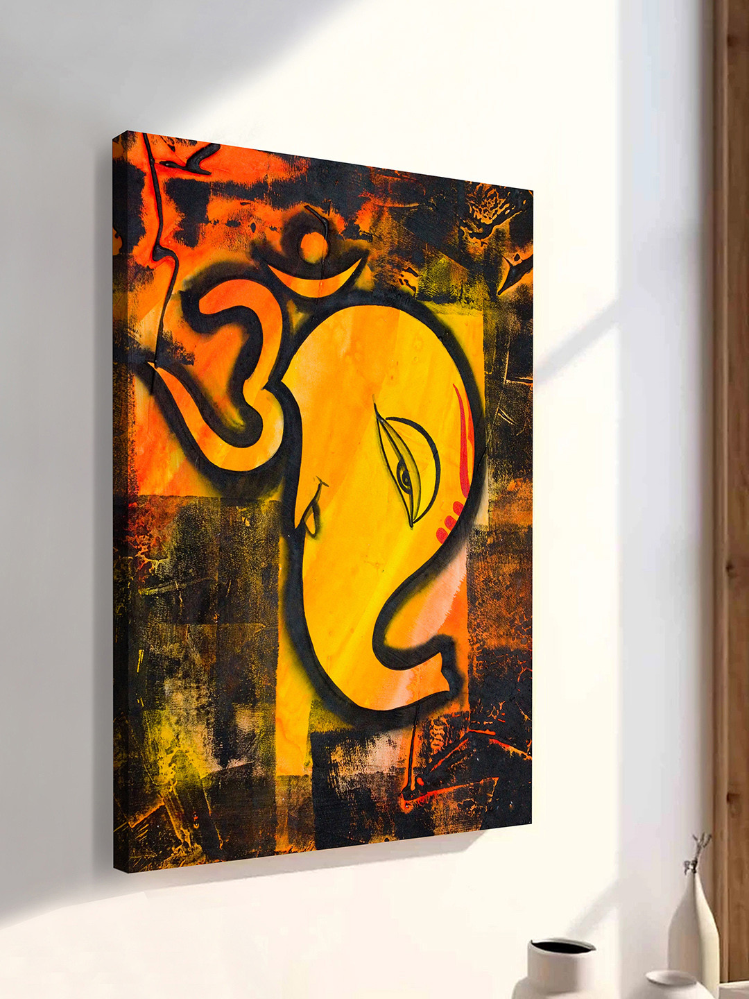 Art Street Yellow & Black OM Ganesh JI Canvas Religious Wall Art