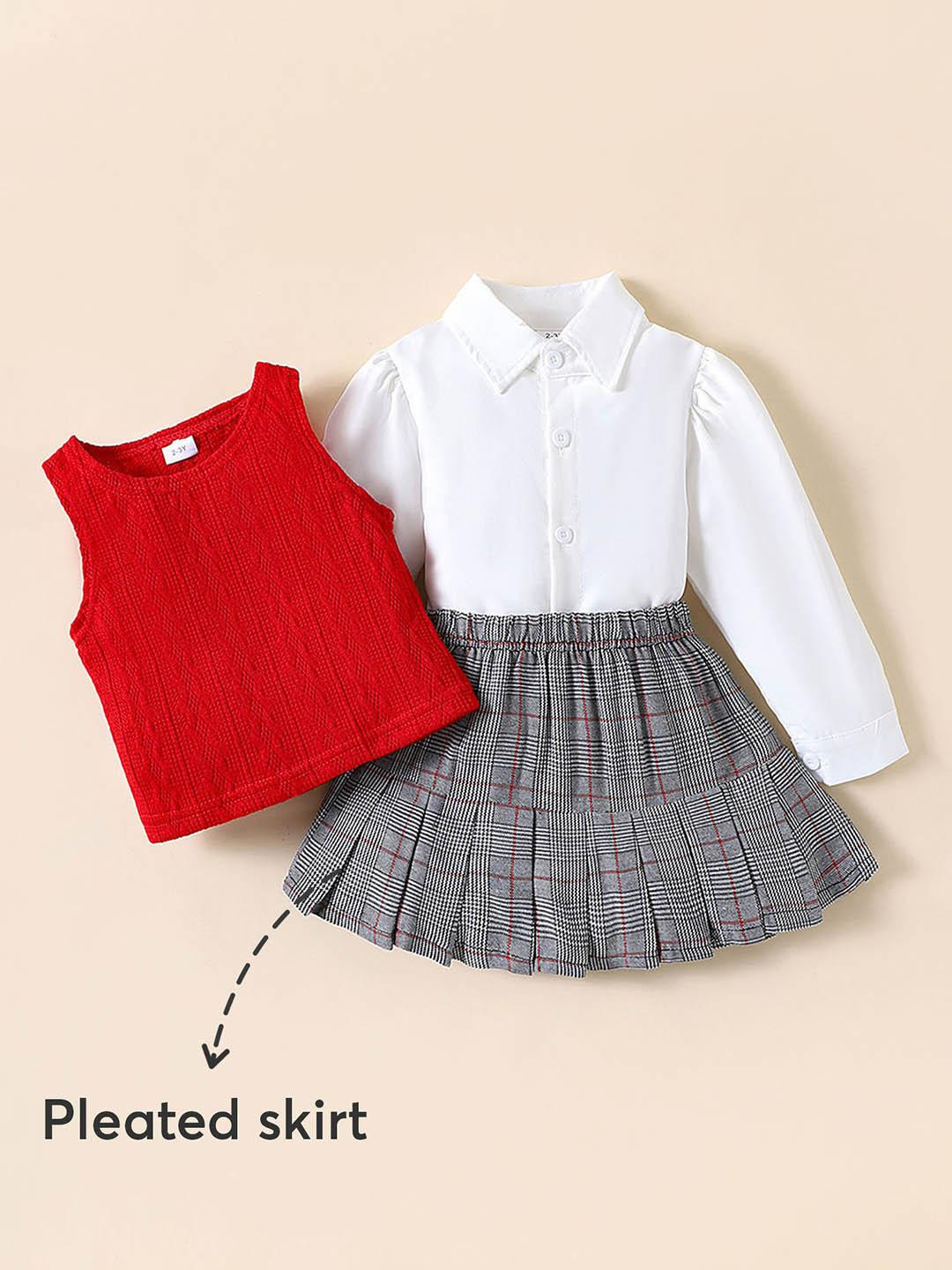 Hopscotch Girls Houndstooth Skirt Vest With Blouse