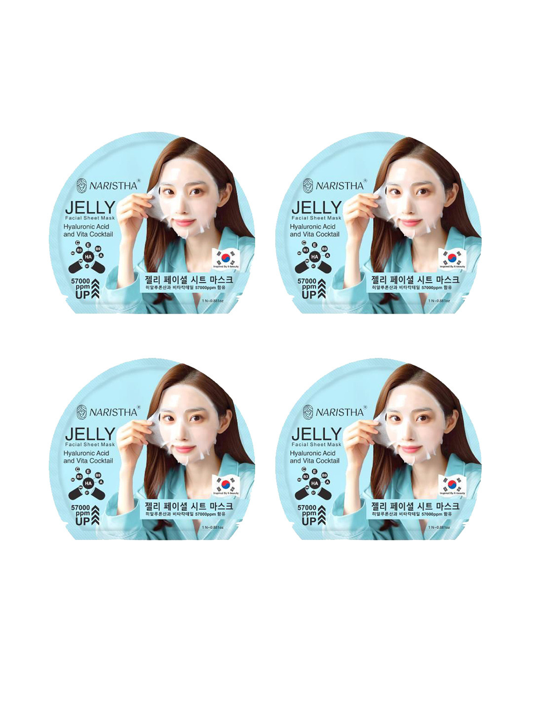 NARISTHA Set Of 4 Jelly Facial Sheet Mask With Hyaluronic Acid & Vita Cocktail - 25 g Each