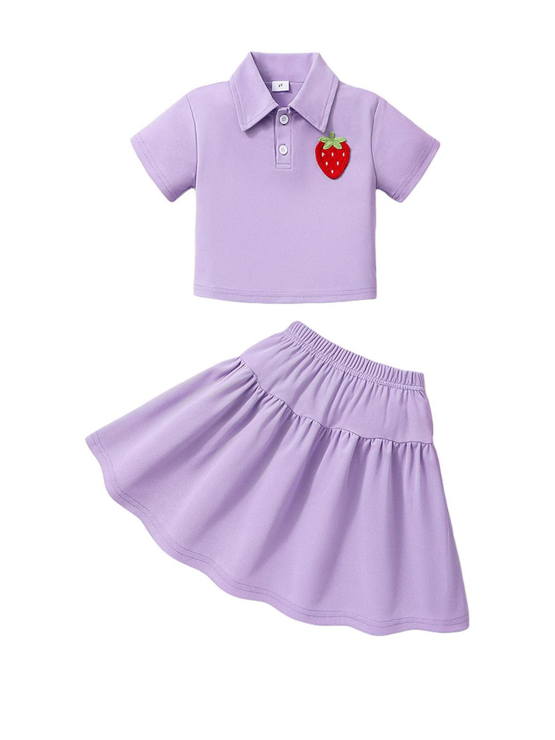 2-Pc Strawberry Applique T-shirt & Skirt