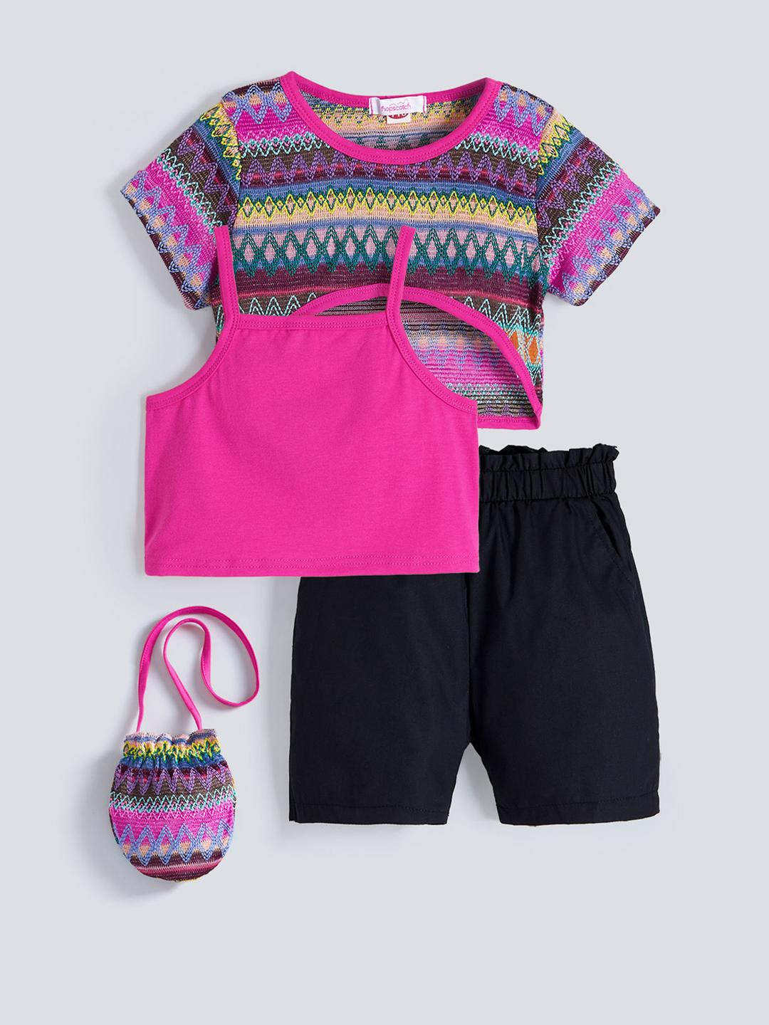 3-Pc Embroidered Shorts with Bag