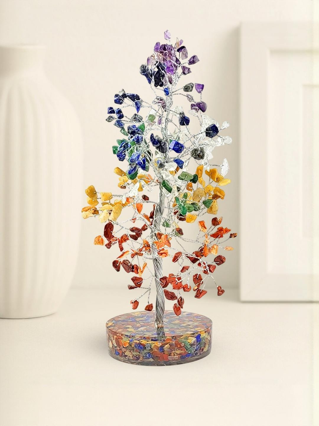 Calminds Multicoloured 7 Chakra Orgonite Crystal Tree Showpiece