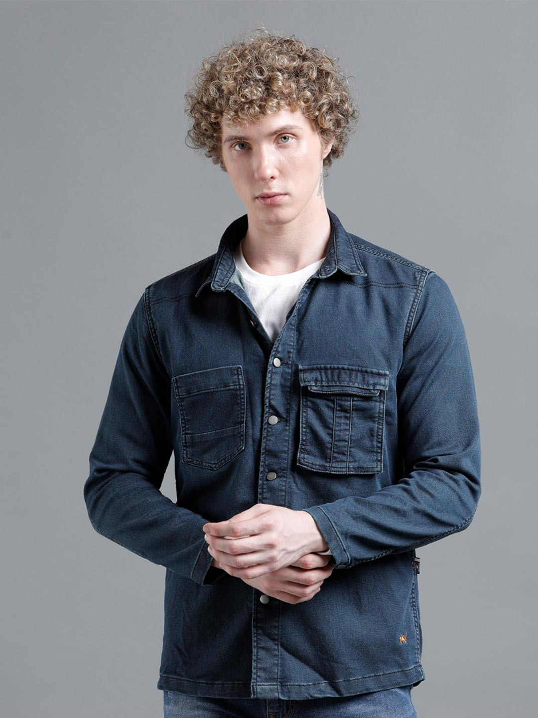 TEMPLE OF DENIM Spread Collar Denim Shacket