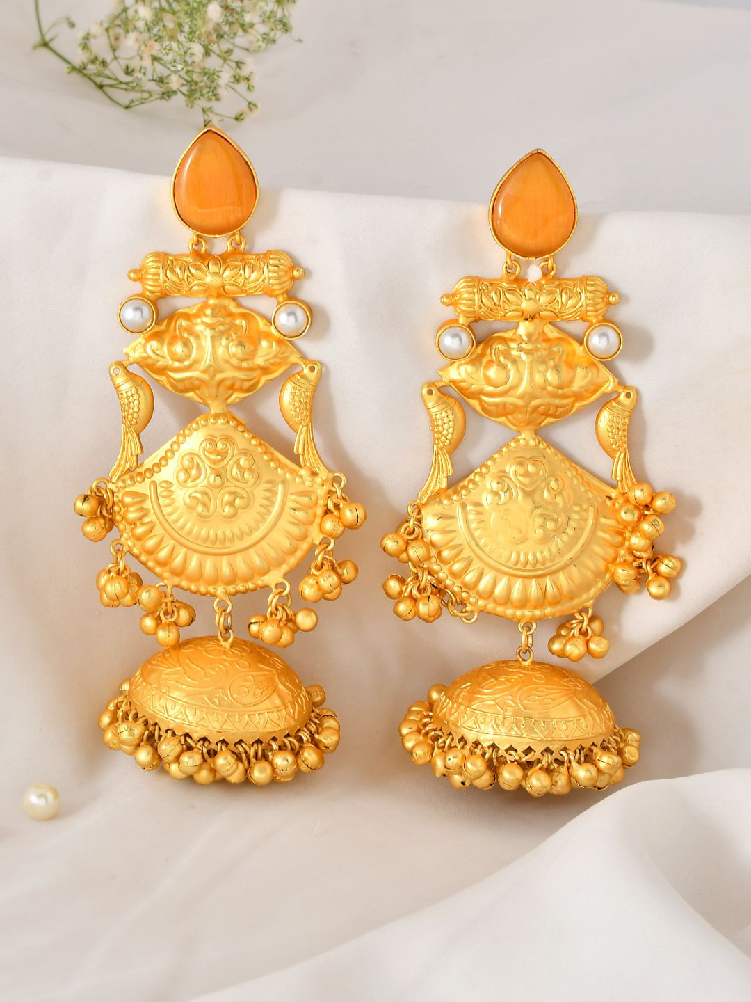 Silvermerc Designs Gold-Plated Traditional Oversized Dome Shaped Jhumkas Earrings
