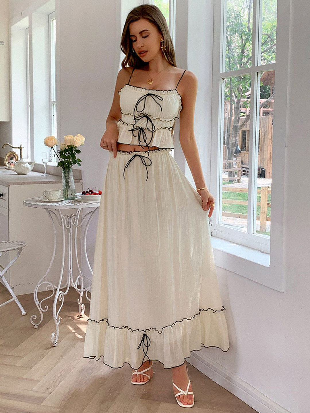 JC Mode Women Shoulder Straps Top & Maxi Skirt Co-Ord Sets