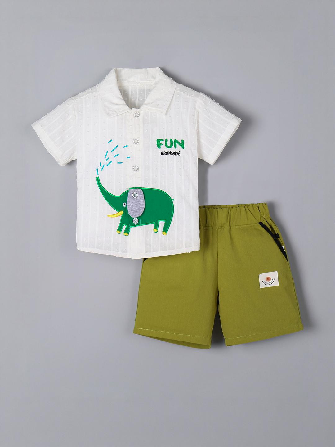2-Pc Elephant Applique Shirt & Shorts