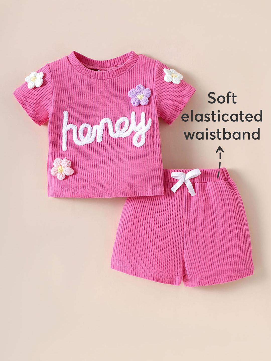 2-Pc Honey Bloom Waffle Shorts Set