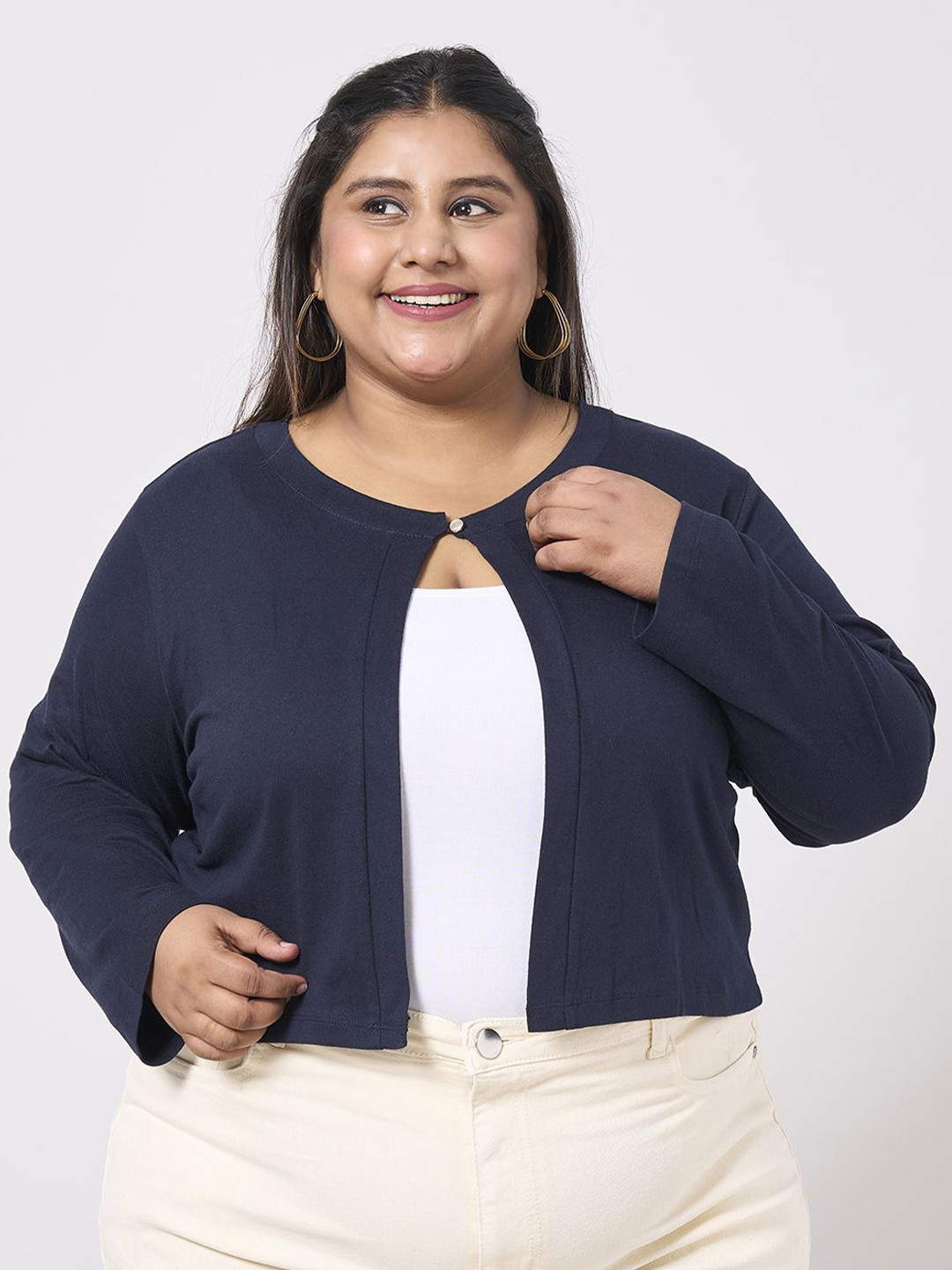 Style Quotient Women Plus Size Button Cotton Shrug
