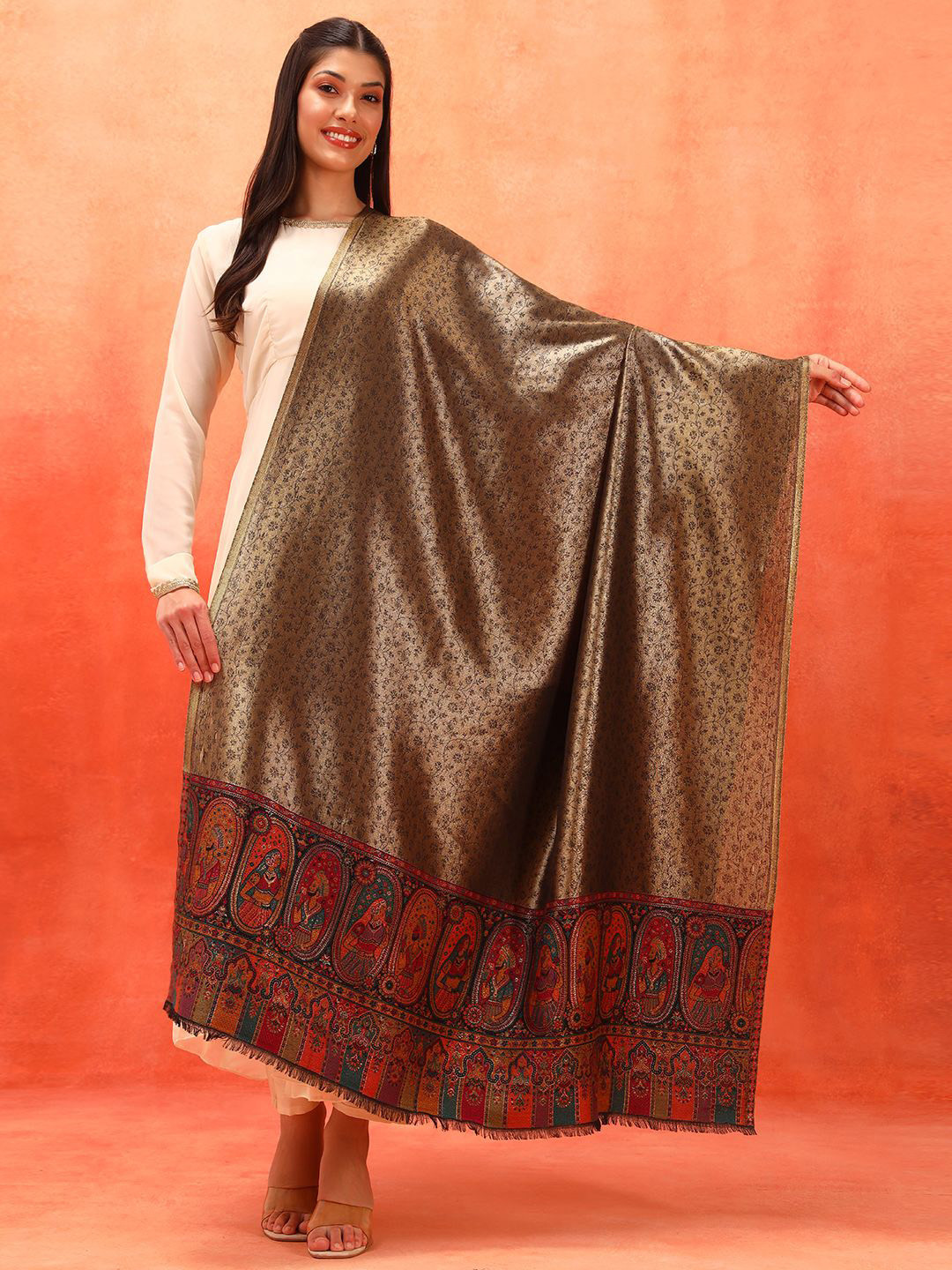 Pashmoda Silsila Zari Kaani Wool Ethnic Motifs Woven Design Shawl