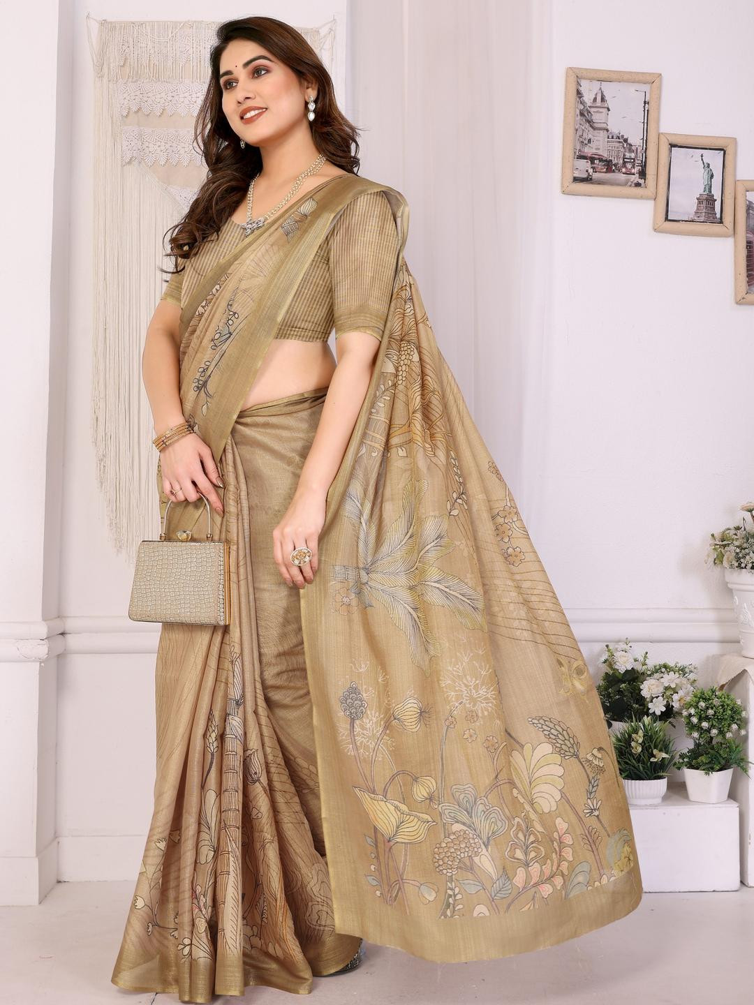 VJ FASHION Women Plain Eroid Silk Digital Printed Saree with Unstitched Blouse Piece