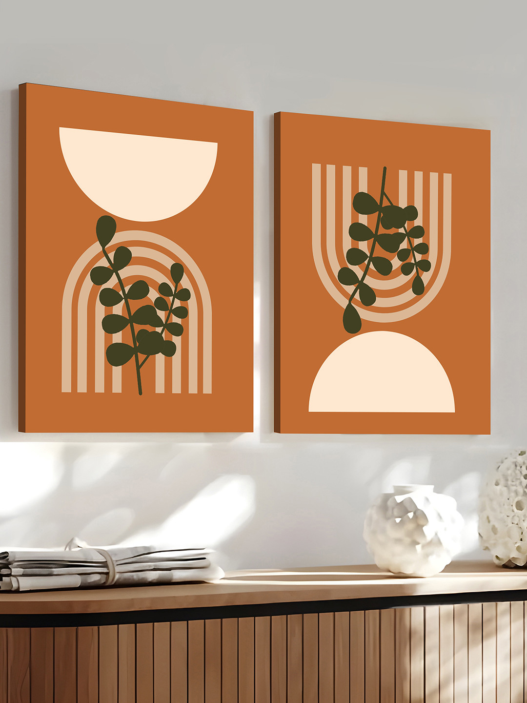 Art Street Orange & Beige 2 Pieces Canvas Abstract Wall Art