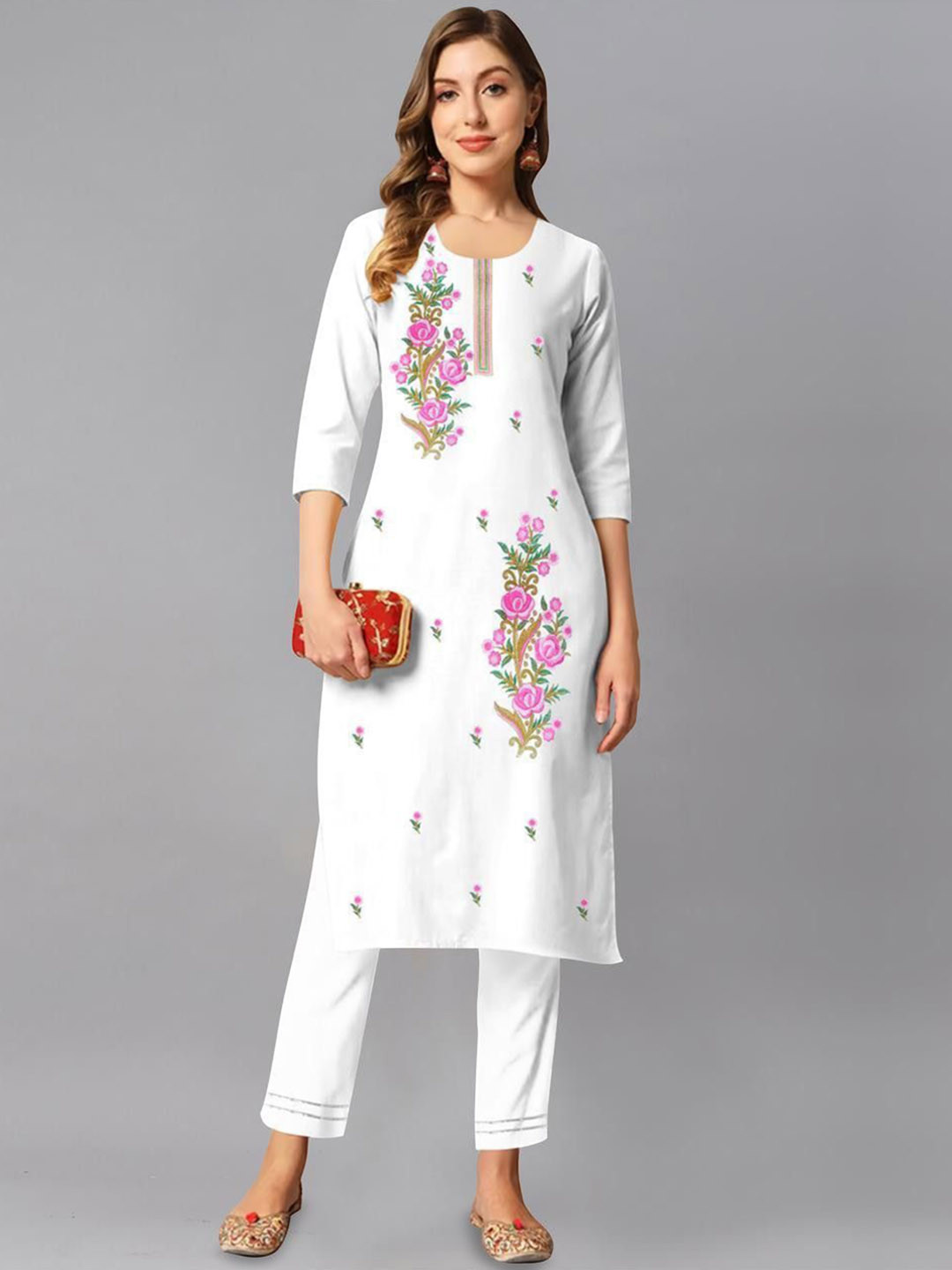 Fashion Club Collection Floral Embroidered Thread Work Kurta With Trousers
