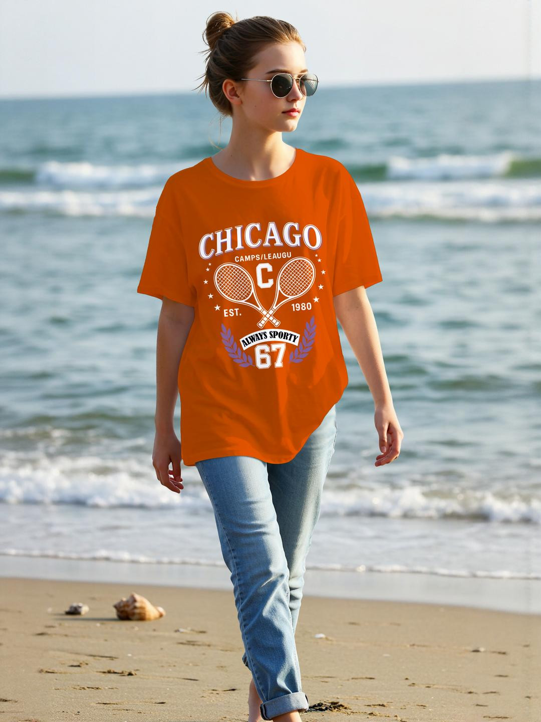 Dagcros Womens Oversized Chicago Sport League T-Shirt