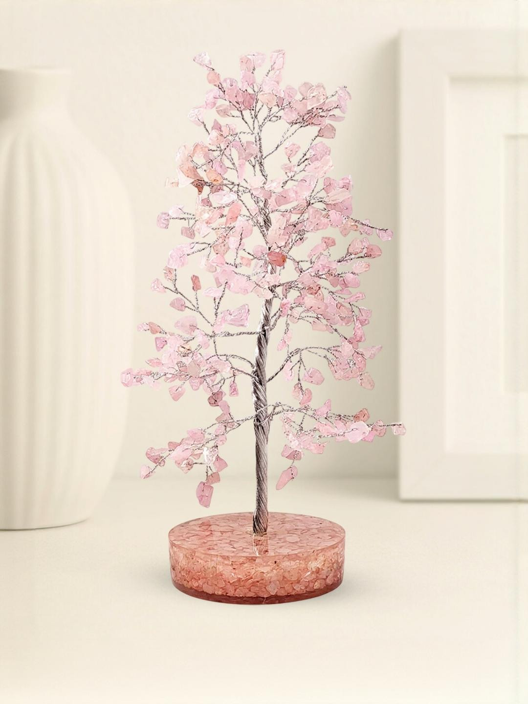 Calminds Rose Quartz Natural Stone Crystal Tree with Orgonite Base