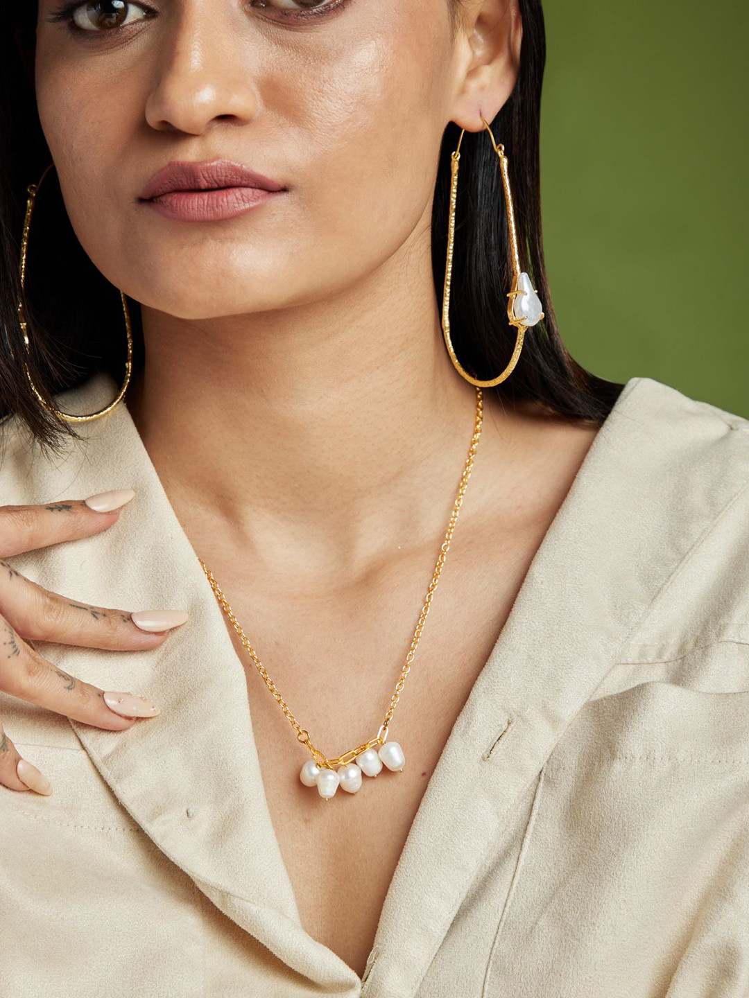 Amossh 18k Gold-Plated Pearls Beaded Anti Tarnish Necklace