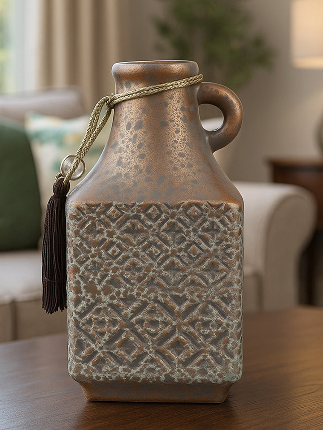 Brown Antique Vintage Rustic Charm Ceramic Amphora Shaped Vase