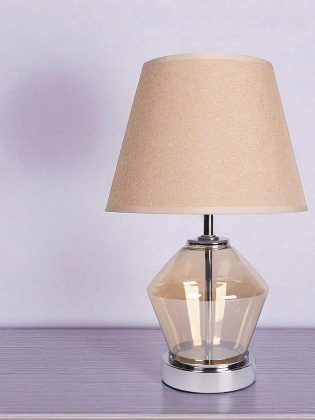 AARVI DECOR STUDIO Champagne Metal Frusturical Shaped Crystal Table Lamp