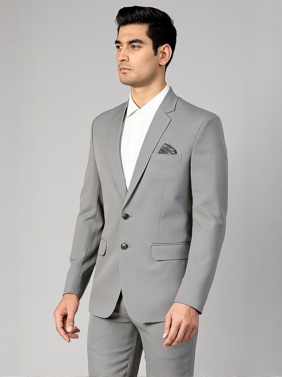 Shahi Achkan Men Grey Slim Fit Formal Blazer