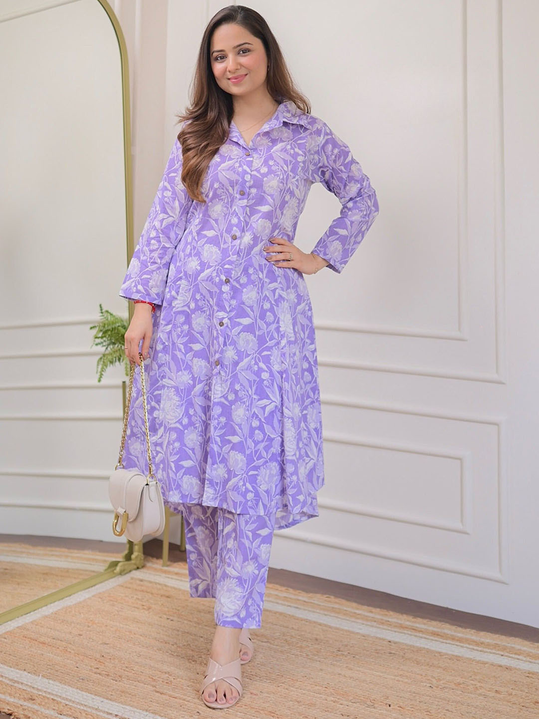 ESPARZA Women Floral Printed A-Line Kurta with Trousers